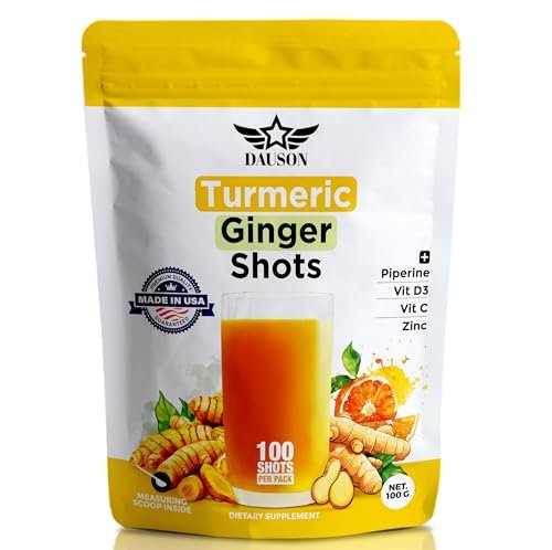 Kurkuma-Ingwer-Shots mit Piperin, Vitaminen, Zink & Kräutern | Unterstützt Gelenke, Herz, Gehirn, Darm & Haut | Stärkt Immunsystem & Energie | 100 Shots