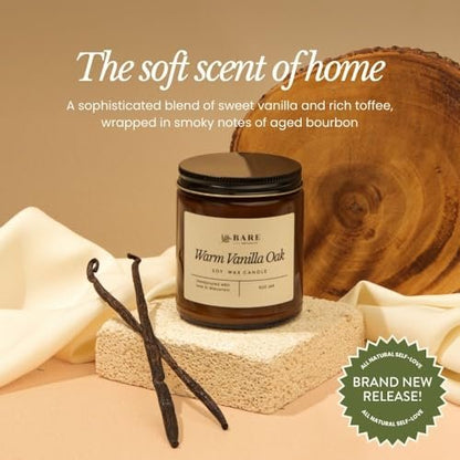 Bare Botanics Nicht-Giftige Warme Vanille Eiche 9oz Sojakerze – 100% Pflanzliche Duftöle – Handgegossen in WI – 40+ Stunden Brenndauer