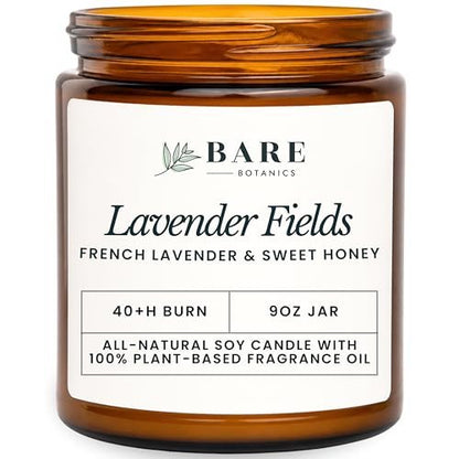 Bare Botanics Nicht-Giftige Lavendelfelder 9oz Sojakerze - 100% Pflanzliche Duftöle - Handgegossen in WI - 40+ Std Brenndauer