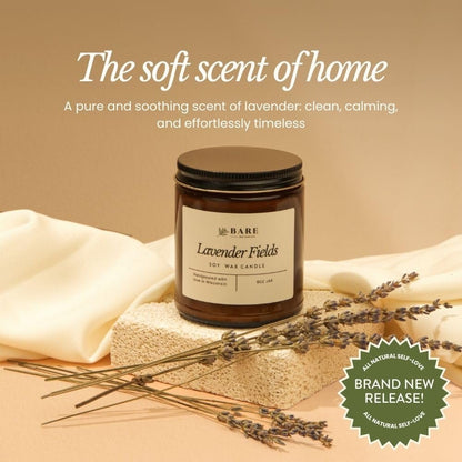 Bare Botanics Nicht-Giftige Lavendelfelder 9oz Sojakerze - 100% Pflanzliche Duftöle - Handgegossen in WI - 40+ Std Brenndauer