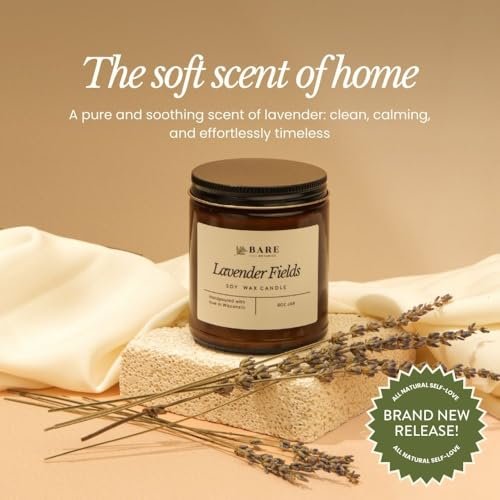 Bare Botanics Nicht-Giftige Lavendelfelder 9oz Sojakerze - 100% Pflanzliche Duftöle - Handgegossen in WI - 40+ Std Brenndauer