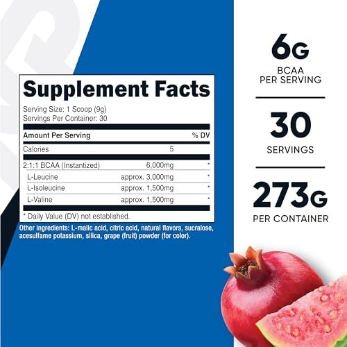 Nutricost BCAA Pulver 2:1:1 (Granatapfel Guave, 30 Portionen) – Verzweigtkettige Aminosäuren