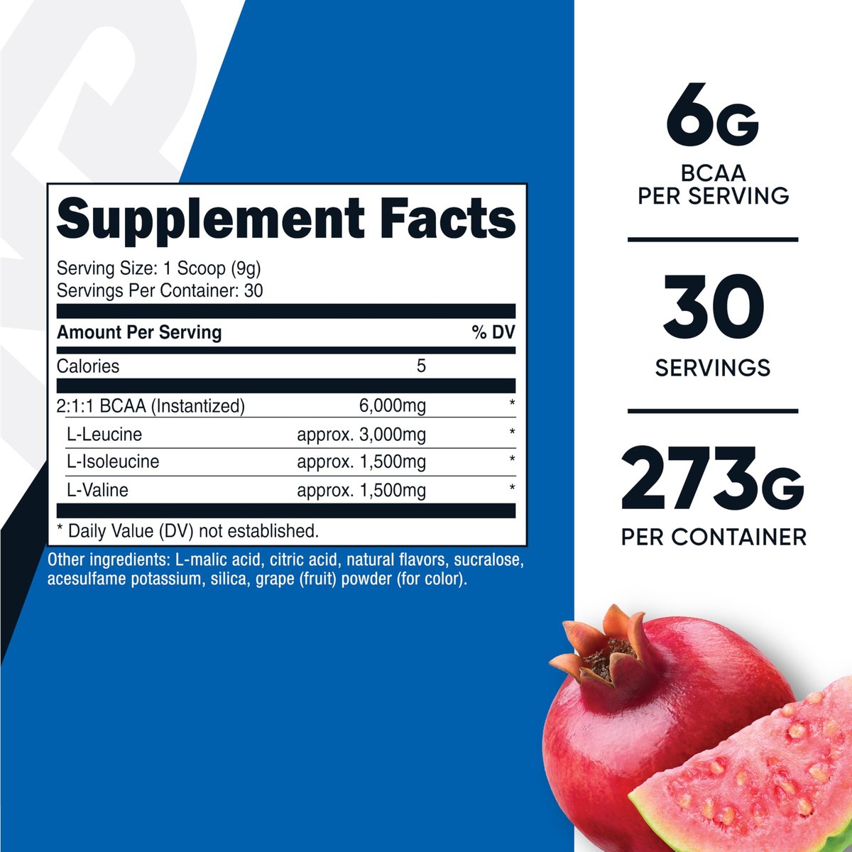 Nutricost BCAA Pulver 2:1:1 (Granatapfel Guave, 30 Portionen) – Verzweigtkettige Aminosäuren