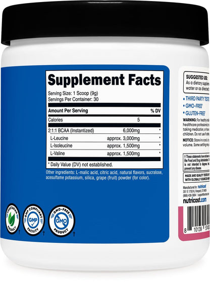 Nutricost BCAA Pulver 2:1:1 (Granatapfel Guave, 30 Portionen) – Verzweigtkettige Aminosäuren