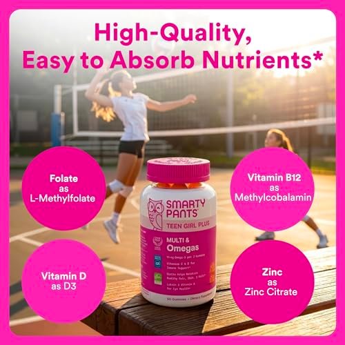 SmartyPants Teen Girl Multivitamin Gummis | Omega 3, Vitamin C, D3, B12, Zink & Biotin | 60 Stück (30-Tage-Vorrat)