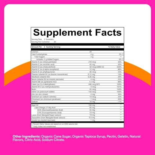 SmartyPants Teen Girl Multivitamin Gummis | Omega 3, Vitamin C, D3, B12, Zink & Biotin | 60 Stück (30-Tage-Vorrat)