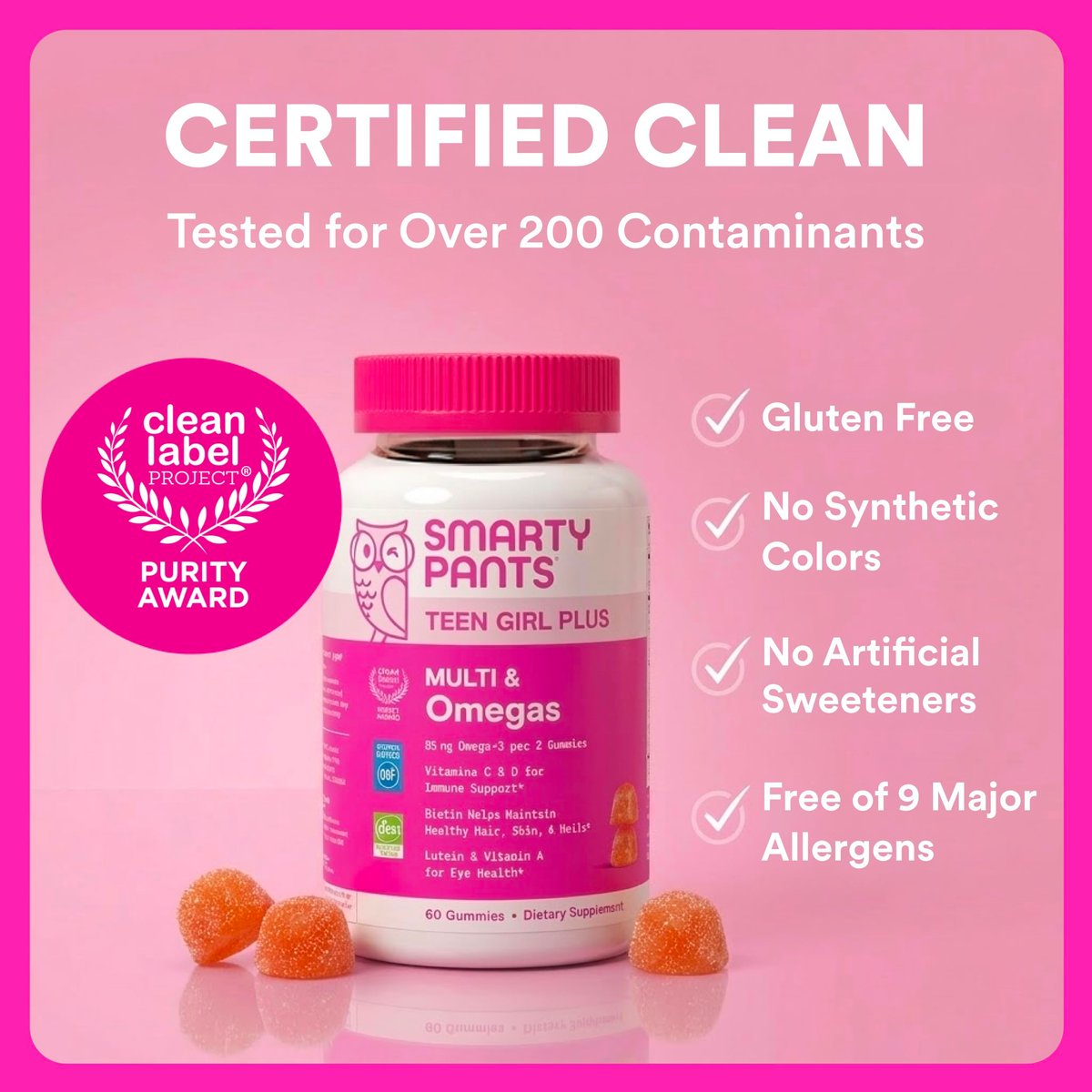 SmartyPants Teen Girl Multivitamin Gummis | Omega 3, Vitamin C, D3, B12, Zink & Biotin | 60 Stück (30-Tage-Vorrat)