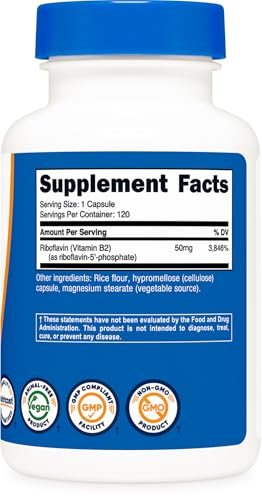Nutricost R-5-P (Riboflavin-5-Phosphat) (Vitamin B2) 50 mg, 120 Kapseln - Vegan, GVO-frei