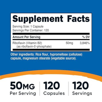 Nutricost R-5-P (Riboflavin-5-Phosphat) (Vitamin B2) 50 mg, 120 Kapseln - Vegan, GVO-frei