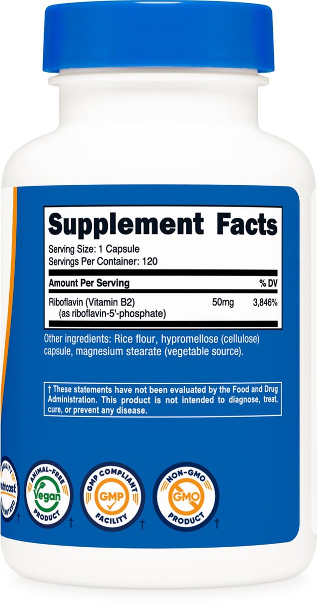 Nutricost R-5-P (Riboflavin-5-Phosphat) (Vitamin B2) 50 mg, 120 Kapseln - Vegan, GVO-frei