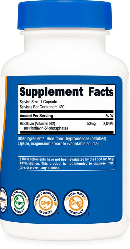 Nutricost R-5-P (Riboflavin-5-Phosphat) (Vitamin B2) 50 mg, 120 Kapseln - Vegan, GVO-frei