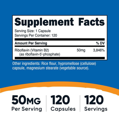 Nutricost R-5-P (Riboflavin-5-Phosphat) (Vitamin B2) 50 mg, 120 Kapseln - Vegan, GVO-frei