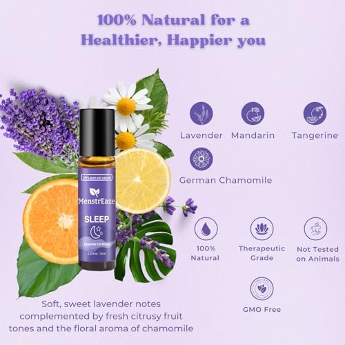 Natürliches Schlaföl Roll-On, 100% natürliche Tiefenentspannungsmischung mit Lavendel, Kamille, Süßorange Aromatherapieölen, 10 ml