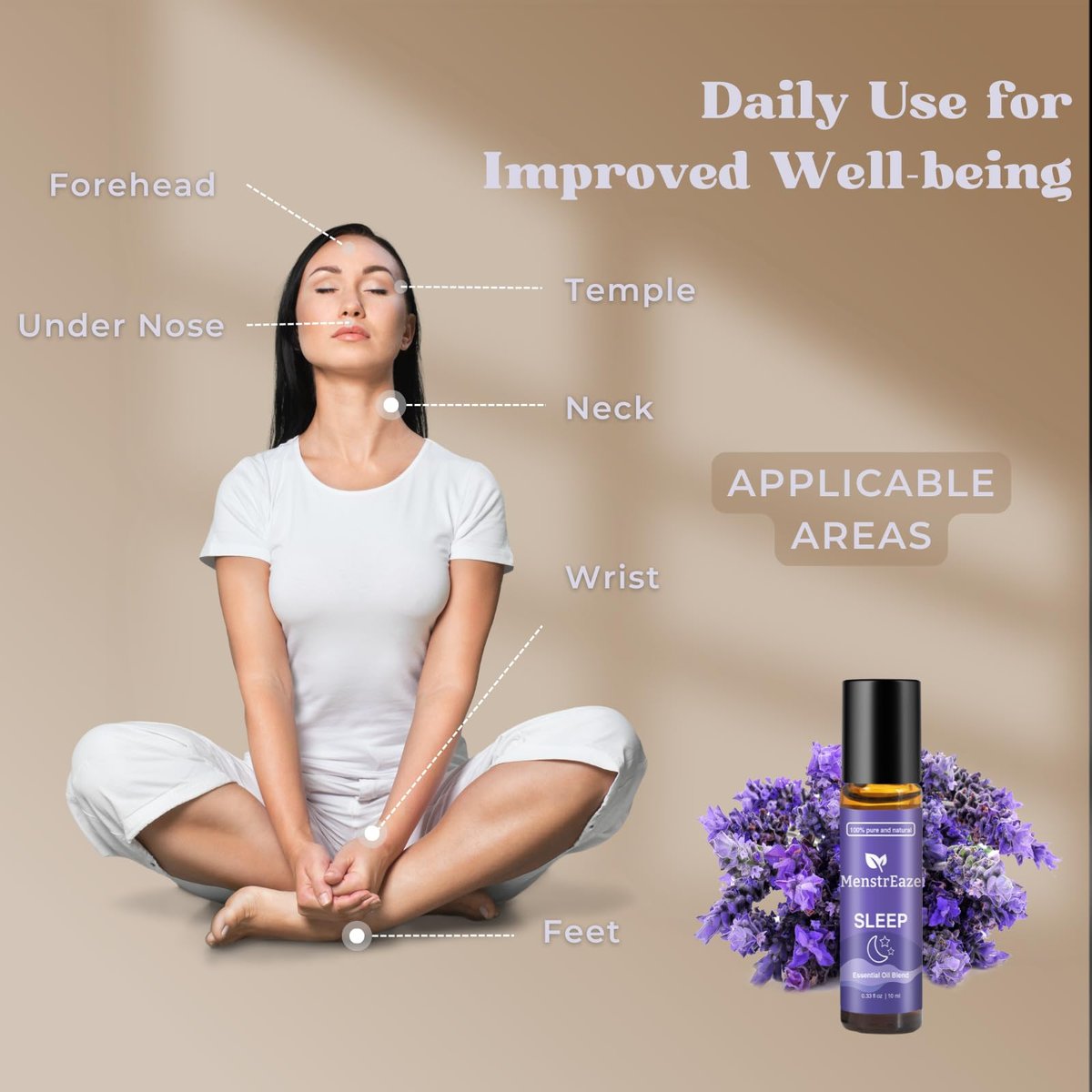 Natürliches Schlaföl Roll-On, 100% natürliche Tiefenentspannungsmischung mit Lavendel, Kamille, Süßorange Aromatherapieölen, 10 ml