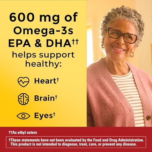 Nature Made Omega 3 Fischöl und Algenöl Kapseln, 1200 mg, Algenöl & Fischöl Mischung, Omega 3 Supplement für Herz, Gehirn und Augen, 1 pro Tag, 60 Weichkapseln