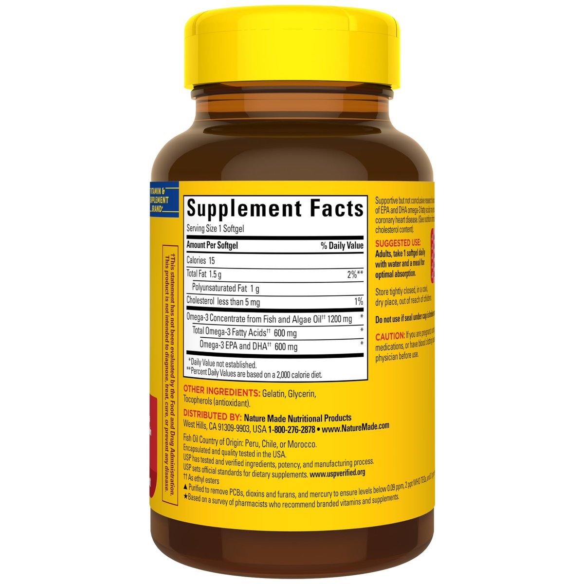 Nature Made Omega 3 Fischöl und Algenöl Kapseln, 1200 mg, Algenöl & Fischöl Mischung, Omega 3 Supplement für Herz, Gehirn und Augen, 1 pro Tag, 60 Weichkapseln