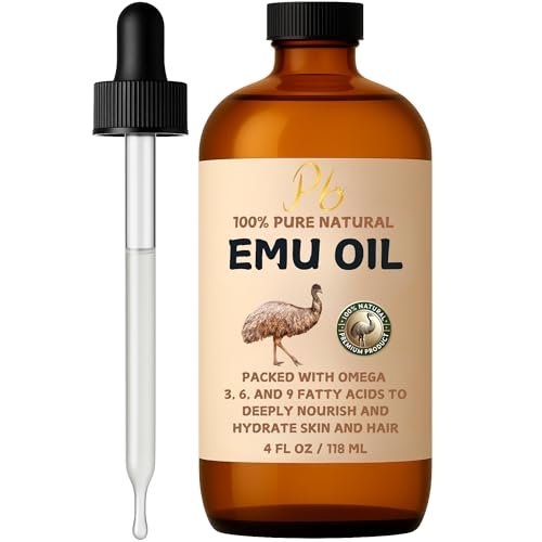 Pomberries Emu-Öl, 100% reines australisches Emu-Öl – Raffiniert & unparfümiert – Natürlicher Feuchtigkeitsspender für Haare, Haut, Gesicht & Körper – Hilft bei Narben, trockener Haut & Massage – 118 ml Glasflasche