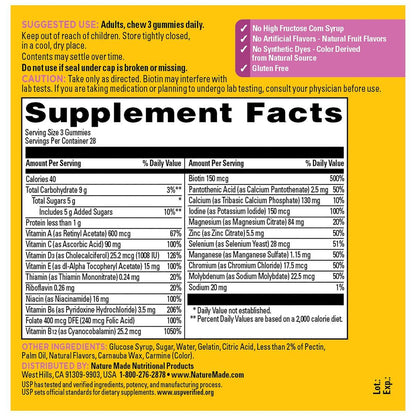 Nature Made Advanced Multivitamin Gummies 50+ für Frauen – Multivitamin-Gummis mit Magnesiumcitrat, Vitamin D3, Zink, Calcium und allen 8 B-Vitaminen, 84 Stück, 28-Tage-Vorrat