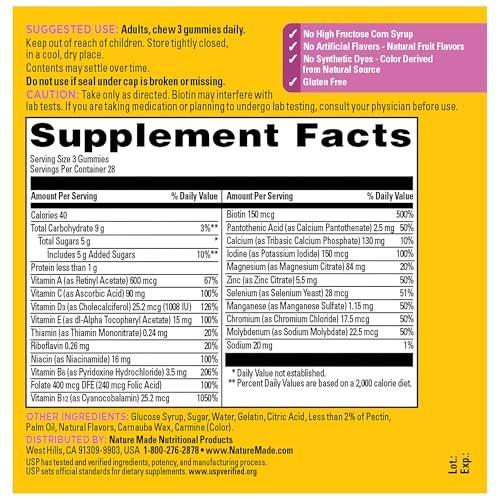 Nature Made Advanced Multivitamin Gummies 50+ für Frauen – Multivitamin-Gummis mit Magnesiumcitrat, Vitamin D3, Zink, Calcium und allen 8 B-Vitaminen, 84 Stück, 28-Tage-Vorrat