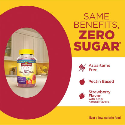 Nature Made Zero Sugar Haar Haut Nägel Gummibärchen, Biotin 2500 mcg pro Portion, 120 zuckerfreie Gummibärchen, 60-Tage-Vorrat