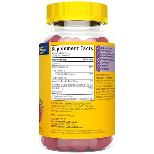 Nature Made Zero Sugar Haar Haut Nägel Gummibärchen, Biotin 2500 mcg pro Portion, 120 zuckerfreie Gummibärchen, 60-Tage-Vorrat