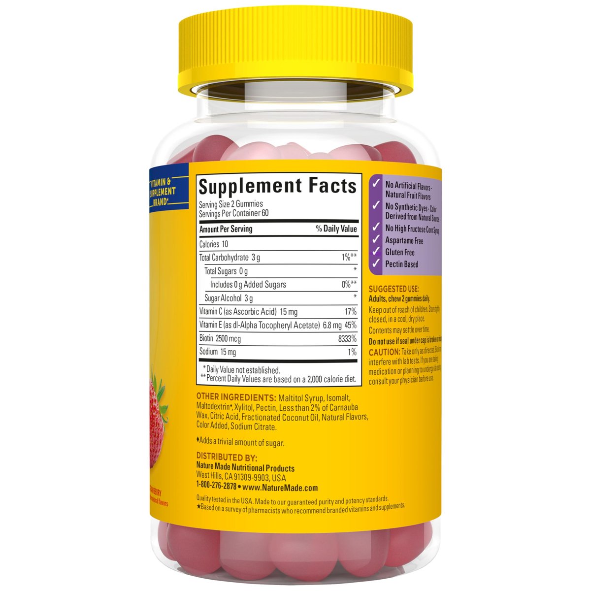 Nature Made Zero Sugar Haar Haut Nägel Gummibärchen, Biotin 2500 mcg pro Portion, 120 zuckerfreie Gummibärchen, 60-Tage-Vorrat