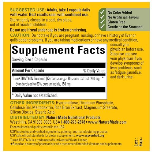 Nature Made Hochdosiertes Curcumin-Turmerik-Präparat Kapseln, 30 Kapseln, 30-Tage-Vorrat, für Muskel- und Gelenkunterstützung
