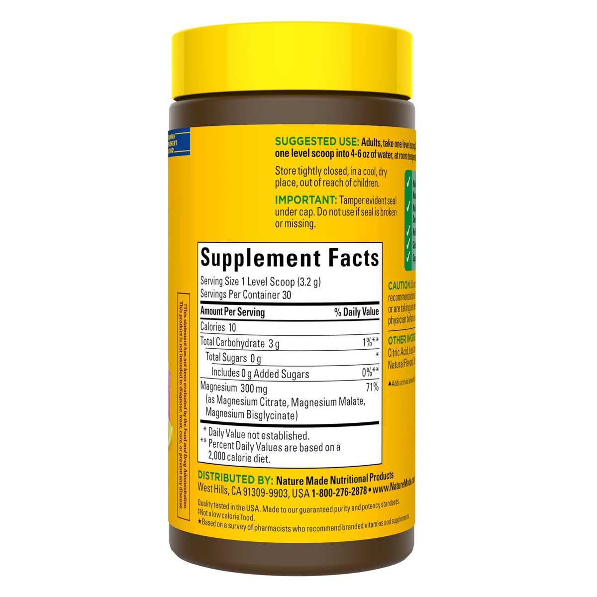 Nature Made Hochdosiertes Magnesium-Trinkmischpulver mit Zitrat, Glycinat & Malat, 3-in-1-Komplex, Pink Lemonade Geschmack, 96 g, 30-Tage-Vorrat