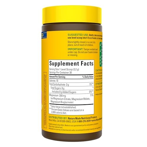 Nature Made Hochdosiertes Magnesium-Trinkmischpulver mit Zitrat, Glycinat & Malat, 3-in-1-Komplex, Pink Lemonade Geschmack, 96 g, 30-Tage-Vorrat