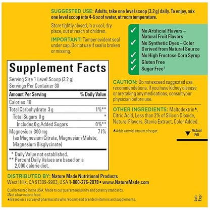 Nature Made Hochdosiertes Magnesium-Trinkmischpulver mit Zitrat, Glycinat & Malat, 3-in-1-Komplex, Pink Lemonade Geschmack, 96 g, 30-Tage-Vorrat