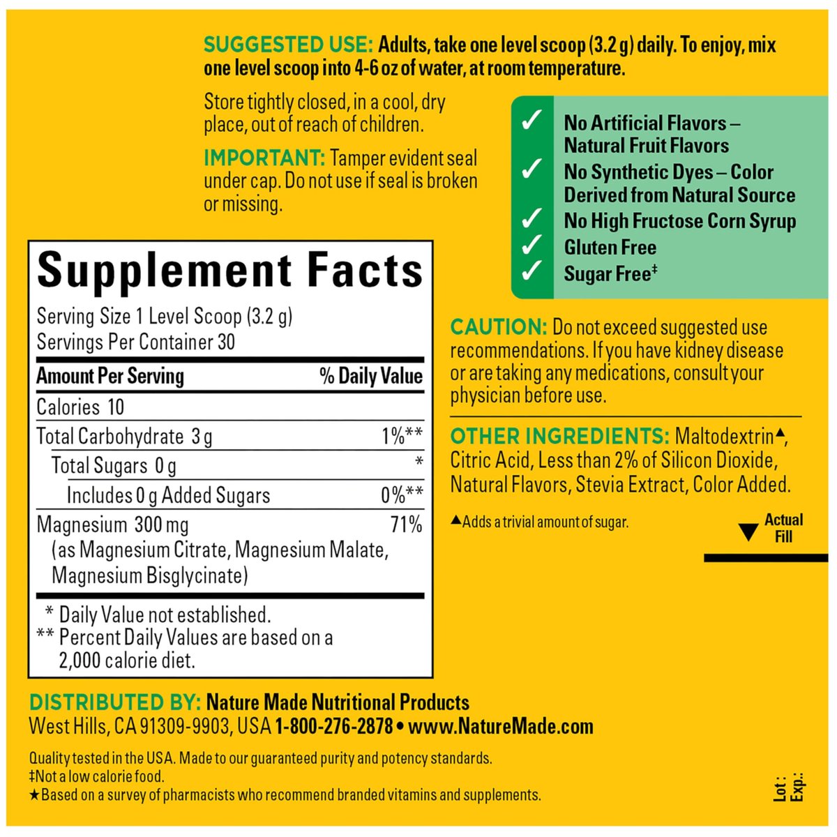 Nature Made Hochdosiertes Magnesium-Trinkmischpulver mit Zitrat, Glycinat & Malat, 3-in-1-Komplex, Pink Lemonade Geschmack, 96 g, 30-Tage-Vorrat