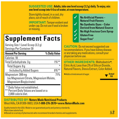 Nature Made Hochdosiertes Magnesium-Trinkmischpulver mit Zitrat, Glycinat & Malat, 3-in-1-Komplex, Pink Lemonade Geschmack, 96 g, 30-Tage-Vorrat