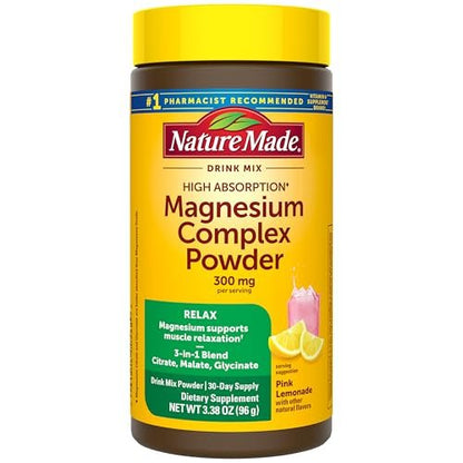 Nature Made Hochdosiertes Magnesium-Trinkmischpulver mit Zitrat, Glycinat & Malat, 3-in-1-Komplex, Pink Lemonade Geschmack, 96 g, 30-Tage-Vorrat
