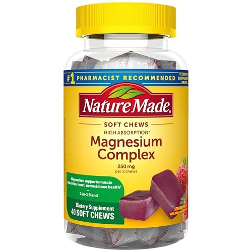 Nature Made Hochdosiertes Magnesium Komplex Soft Chews – Magnesiumcitrat & Malat Mischung 250 mg pro Portion für Muskel-, Herz- und Knochenunterstützung, 40 vegetarische Kautabletten, 20-Tage-Vorrat