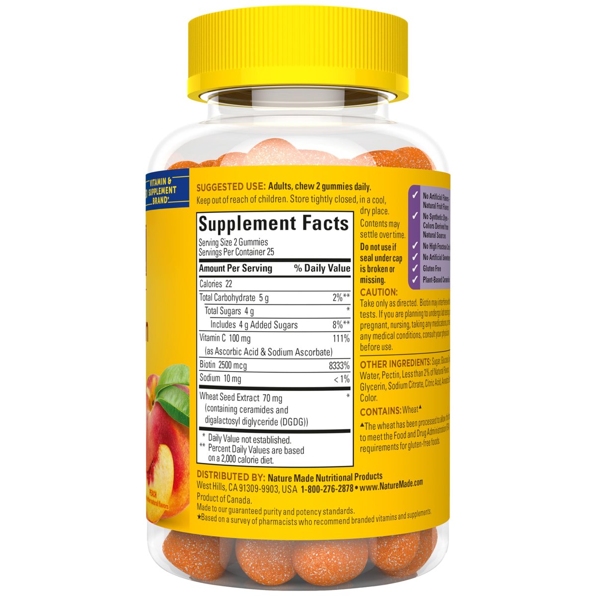 Nature Made Hautfeuchtigkeits-Gummis mit pflanzlichen Ceramiden, Biotin & Vitamin C – 50 Gummis, 25 Tage Vorrat