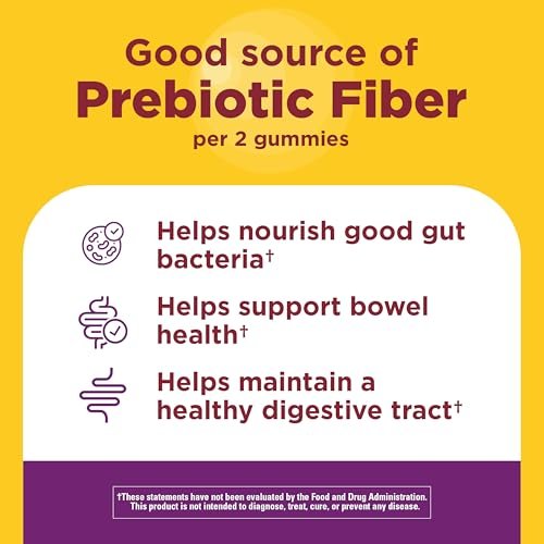 Nature Made Probiotika + Präbiotika Ballaststoff-Gummis für die tägliche Darmgesundheit – Ballaststoffergänzung mit Probiotika zur Unterstützung der Verdauungsgesundheit, 50 Gummis, 25-Tage-Vorrat