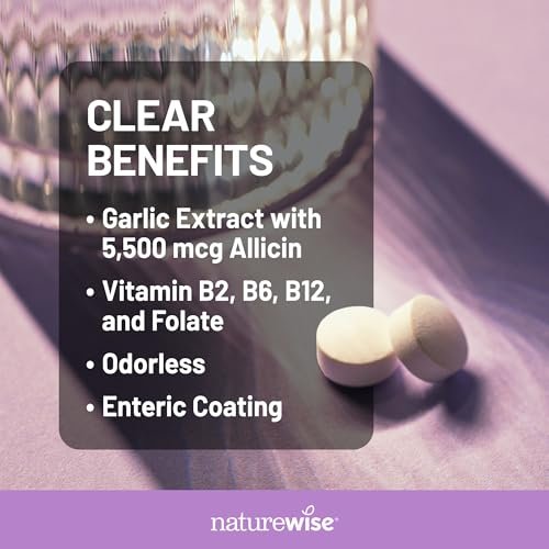 NatureWise Knoblauch Extrakt 5.500 mcg Allicin – Vegan, magensaftresistente Tabletten mit Vitamin B & C, 60 Stück (30-Tage-Vorrat)