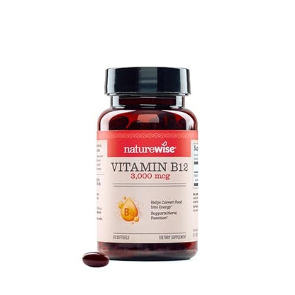 NatureWise Vitamin B12 3000 mcg – Extra Stärke – Nahrungsergänzung zur Unterstützung von Energie, geistiger Klarheit und Nervensystem – Leicht zu schlucken, soja- und glutenfrei, nicht gentechnisch verändert – 60 Softgels