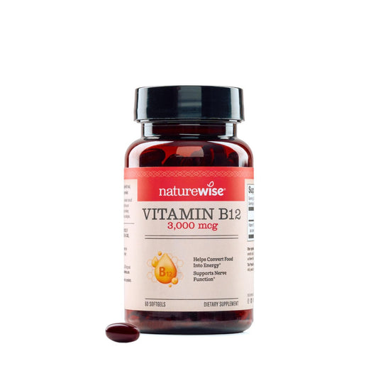 NatureWise Vitamin B12 3000 mcg – Extra Stärke – Nahrungsergänzung zur Unterstützung von Energie, geistiger Klarheit und Nervensystem – Leicht zu schlucken, soja- und glutenfrei, nicht gentechnisch verändert – 60 Softgels