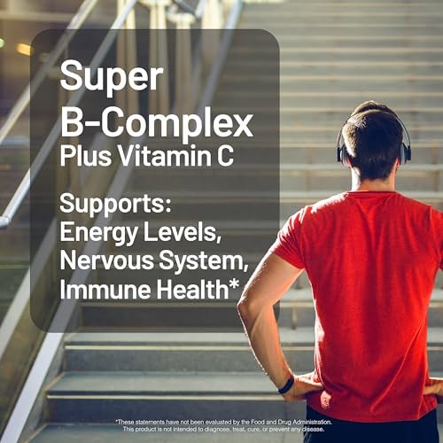 NatureWise Super Vitamin B Komplex für Frauen und Männer – mit Vitamin C, Folsäure, Biotin, B1, B2, B3, B6, B12 – Unterstützt Zellenergie & geistige Klarheit – Vegan, gluten- & laktosefrei, nicht-GVO – 60 Tabletten
