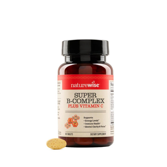 NatureWise Super Vitamin B Komplex für Frauen und Männer – mit Vitamin C, Folsäure, Biotin, B1, B2, B3, B6, B12 – Unterstützt Zellenergie & geistige Klarheit – Vegan, gluten- & laktosefrei, nicht-GVO – 60 Tabletten