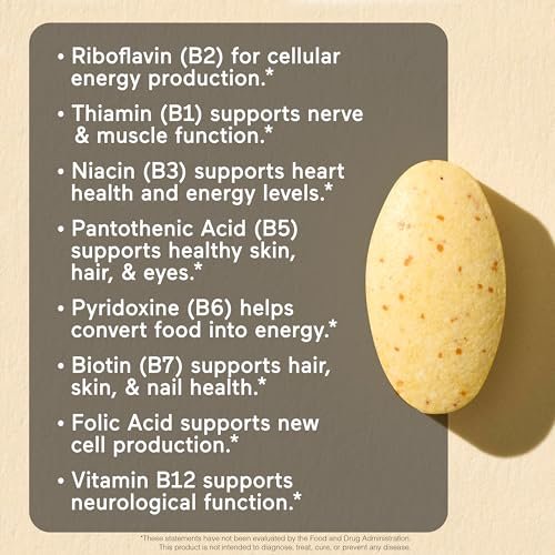 NatureWise Super Vitamin B Komplex für Frauen und Männer – mit Vitamin C, Folsäure, Biotin, B1, B2, B3, B6, B12 – Unterstützt Zellenergie & geistige Klarheit – Vegan, gluten- & laktosefrei, nicht-GVO – 60 Tabletten