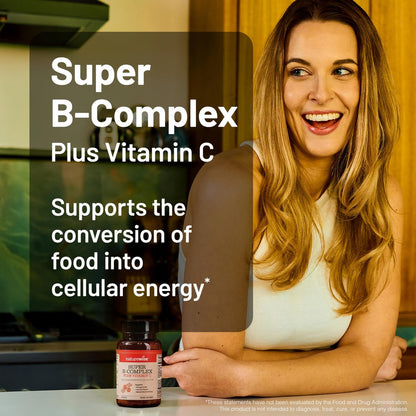 NatureWise Super Vitamin B Komplex für Frauen und Männer – mit Vitamin C, Folsäure, Biotin, B1, B2, B3, B6, B12 – Unterstützt Zellenergie & geistige Klarheit – Vegan, gluten- & laktosefrei, nicht-GVO – 60 Tabletten