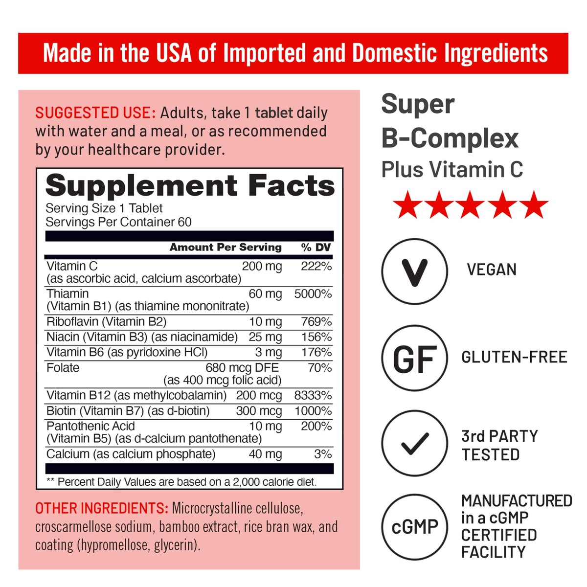 NatureWise Super Vitamin B Komplex für Frauen und Männer – mit Vitamin C, Folsäure, Biotin, B1, B2, B3, B6, B12 – Unterstützt Zellenergie & geistige Klarheit – Vegan, gluten- & laktosefrei, nicht-GVO – 60 Tabletten