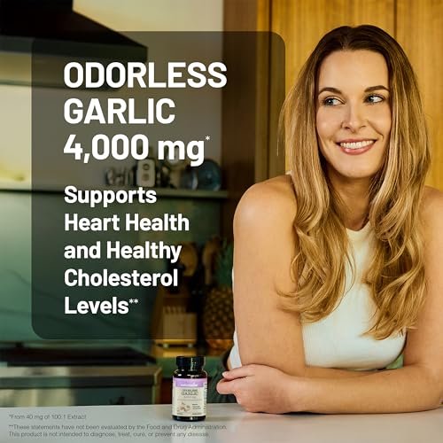 NatureWise Geruchsloses Knoblauch Supplement 4000mg - Hochwirksamer 100:1 Extrakt - Gesunder Cholesterinspiegel, Herzgesundheit - Ohne Gentechnik, Glutenfrei, mit Halal-Gelatine - 60 Kapseln [30-Tage-Vorrat]