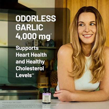NatureWise Geruchsloses Knoblauch Supplement 4000mg - Hochwirksamer 100:1 Extrakt - Gesunder Cholesterinspiegel, Herzgesundheit - Ohne Gentechnik, Glutenfrei, mit Halal-Gelatine - 60 Kapseln [30-Tage-Vorrat]