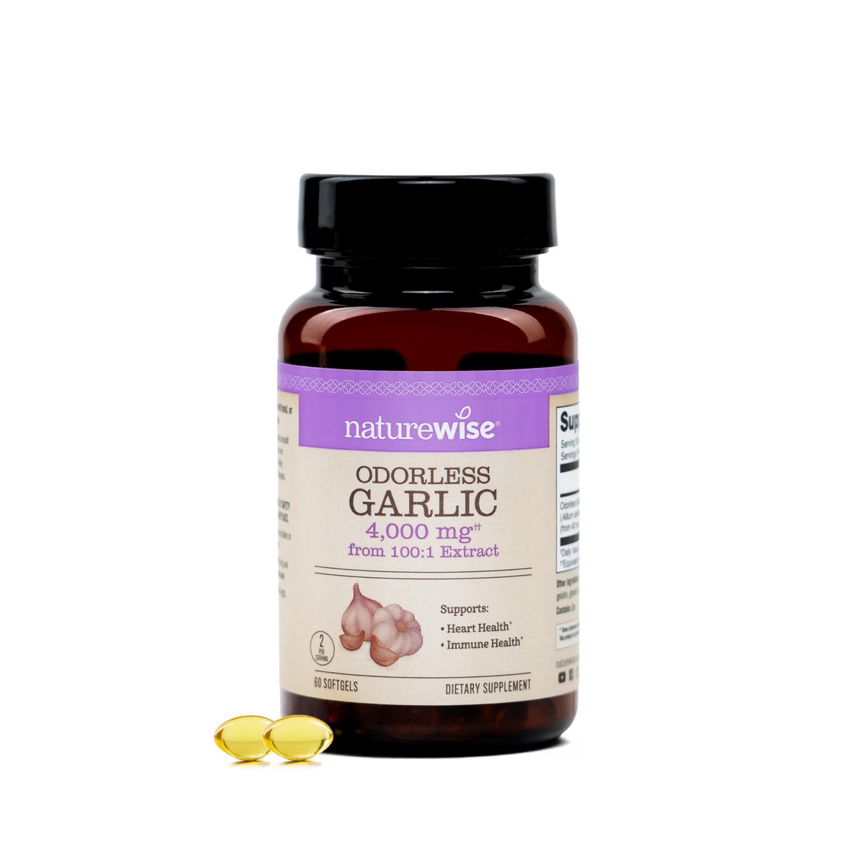 NatureWise Geruchsloses Knoblauch Supplement 4000mg - Hochwirksamer 100:1 Extrakt - Gesunder Cholesterinspiegel, Herzgesundheit - Ohne Gentechnik, Glutenfrei, mit Halal-Gelatine - 60 Kapseln [30-Tage-Vorrat]