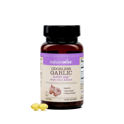 NatureWise Geruchsloses Knoblauch Supplement 4000mg - Hochwirksamer 100:1 Extrakt - Gesunder Cholesterinspiegel, Herzgesundheit - Ohne Gentechnik, Glutenfrei, mit Halal-Gelatine - 60 Kapseln [30-Tage-Vorrat]