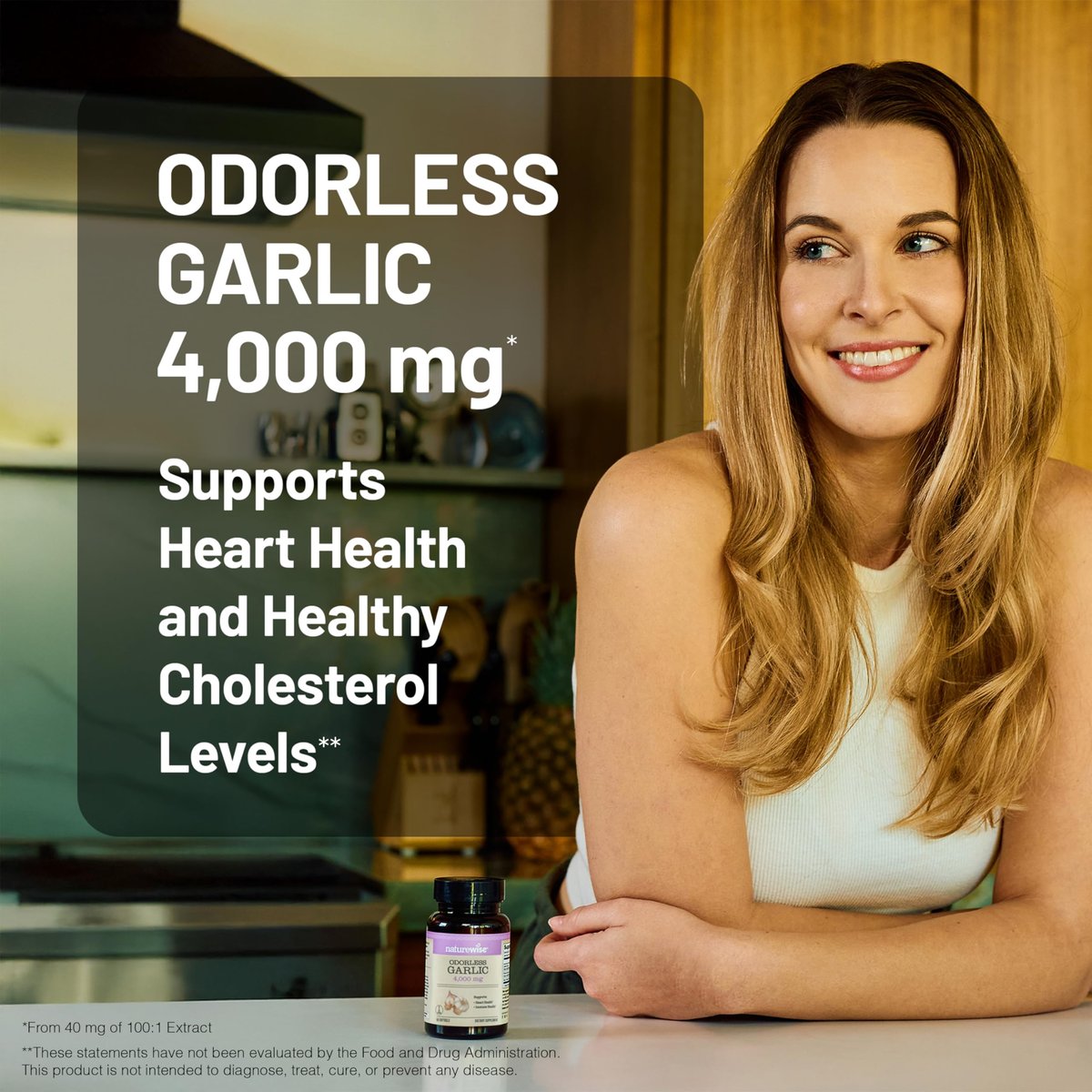 NatureWise Geruchsloses Knoblauch Supplement 4000mg - Hochwirksamer 100:1 Extrakt - Gesunder Cholesterinspiegel, Herzgesundheit - Ohne Gentechnik, Glutenfrei, mit Halal-Gelatine - 60 Kapseln [30-Tage-Vorrat]