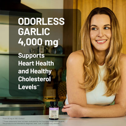 NatureWise Geruchsloses Knoblauch Supplement 4000mg - Hochwirksamer 100:1 Extrakt - Gesunder Cholesterinspiegel, Herzgesundheit - Ohne Gentechnik, Glutenfrei, mit Halal-Gelatine - 60 Kapseln [30-Tage-Vorrat]